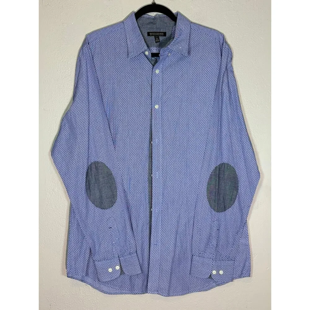Banana Republic, Tailored Slim-Fit Denim Elbow-Patch Button-Down Shirt, XL Tall